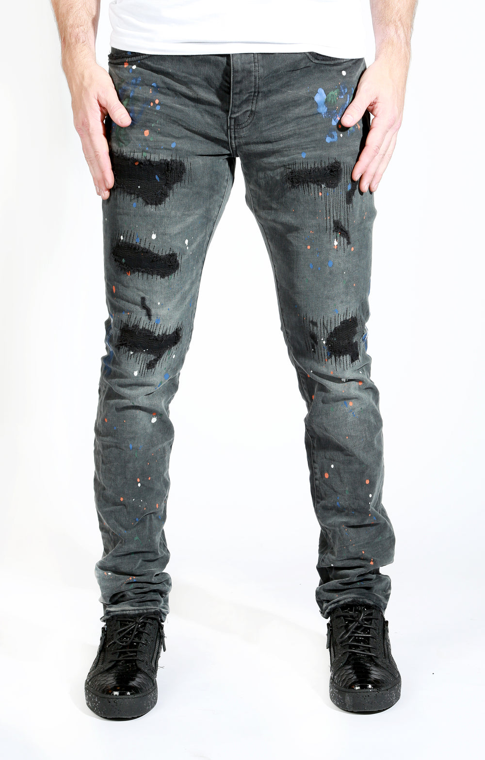 Purple Brand P001 Jeans in black paint repair – view 1 of 5