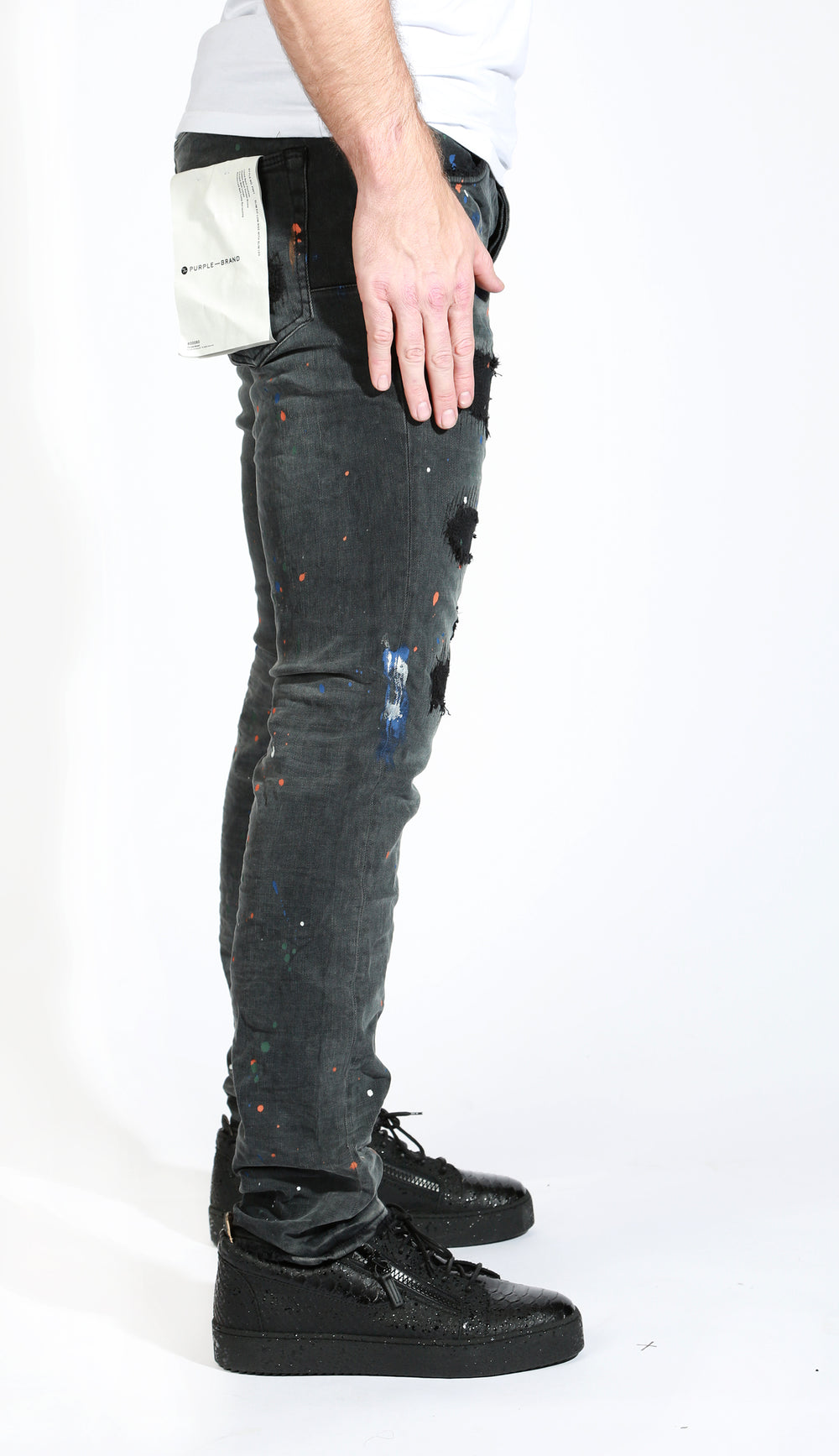Purple Brand P001 Jeans in black paint repair – view 3 of 5