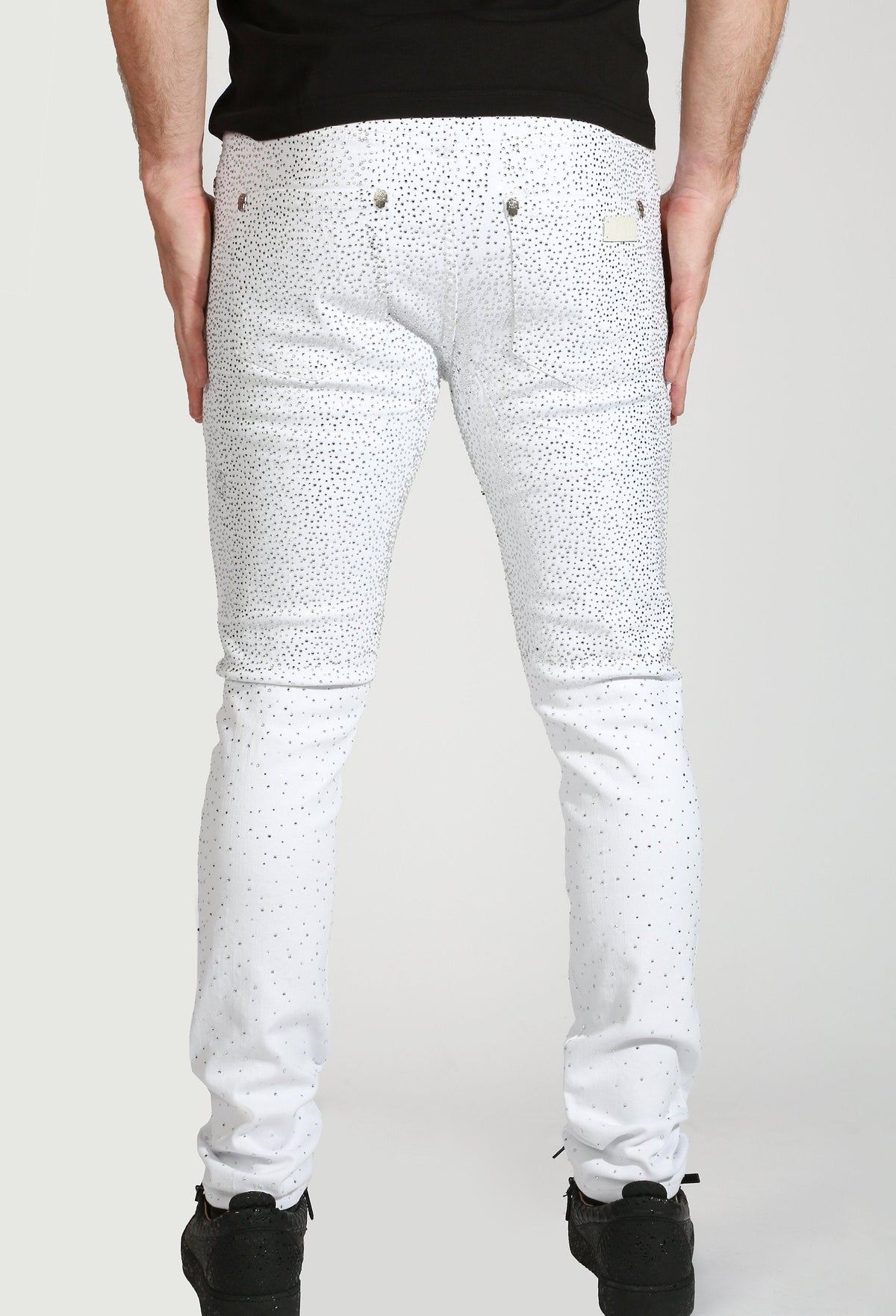 Kash Slim Fit White Denim W/Clear Crystals