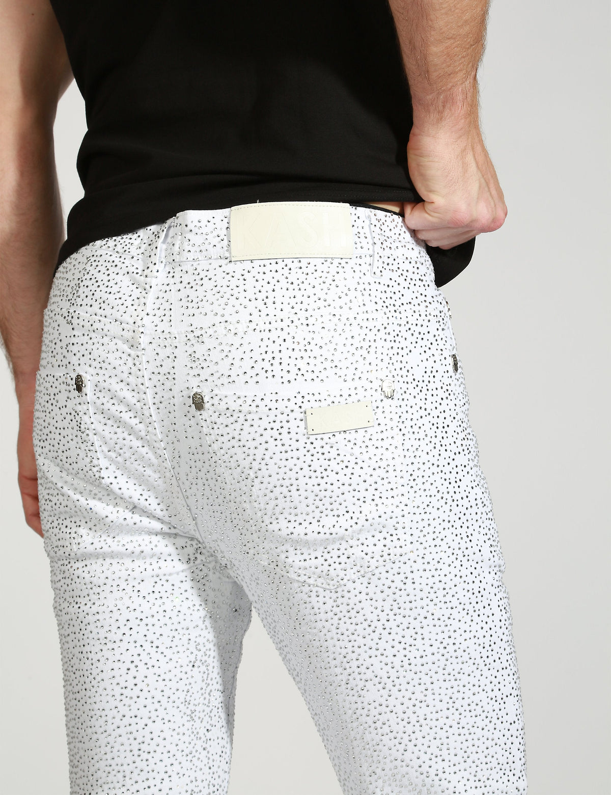 Kash Slim Fit White Denim W/Clear Crystals