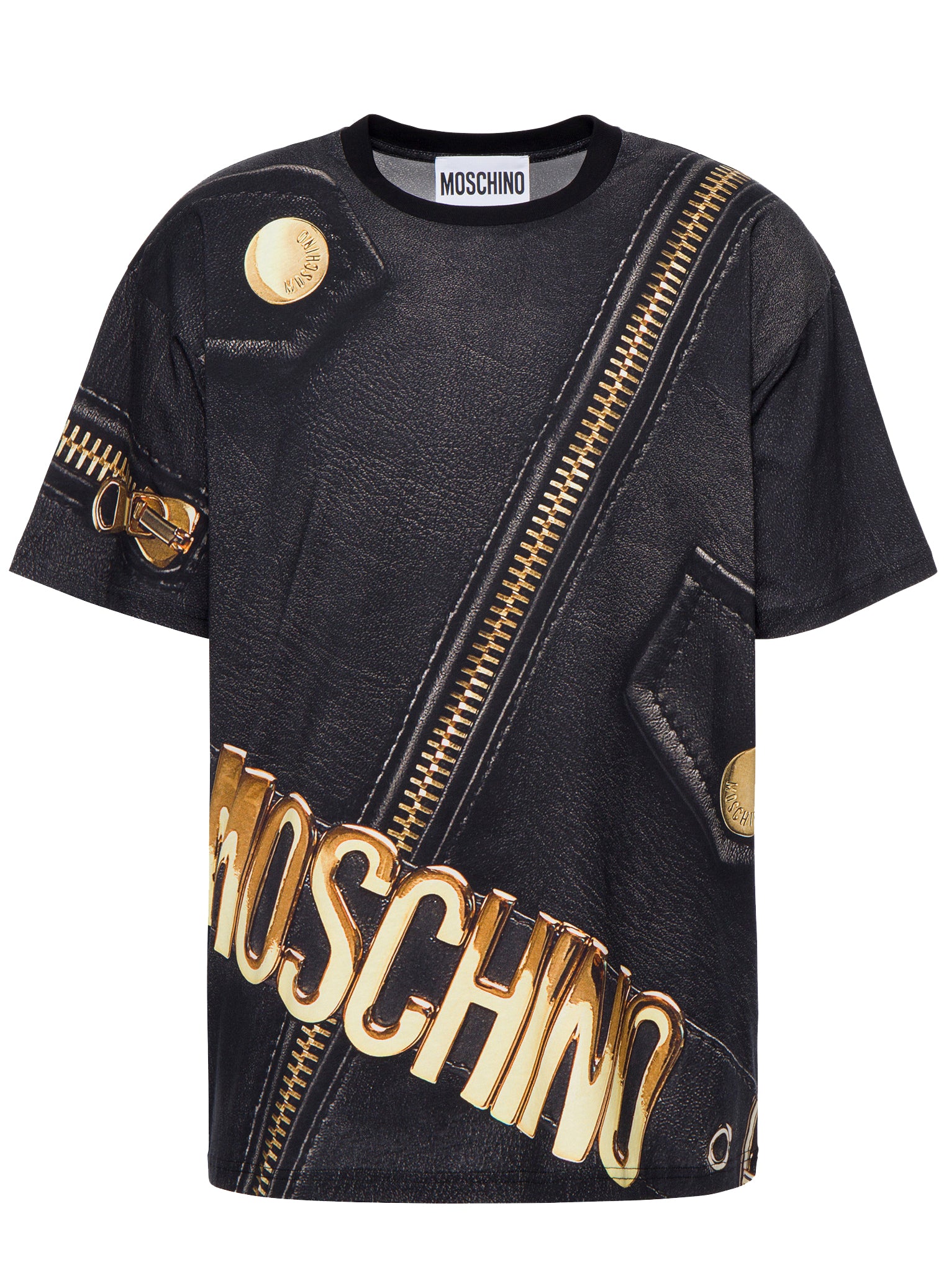 Moschino Leather Jacket Print Tee Shirt in black – view 1 of 2