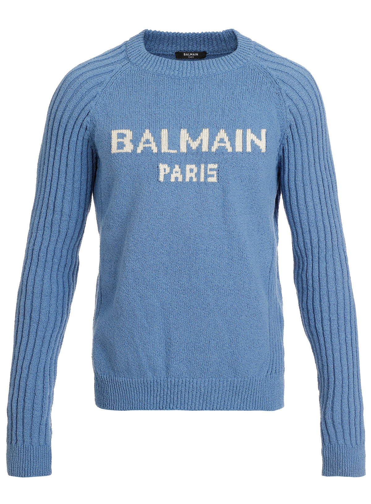 BALMAIN RUSTIC COTTON CREWNECK - BLUE