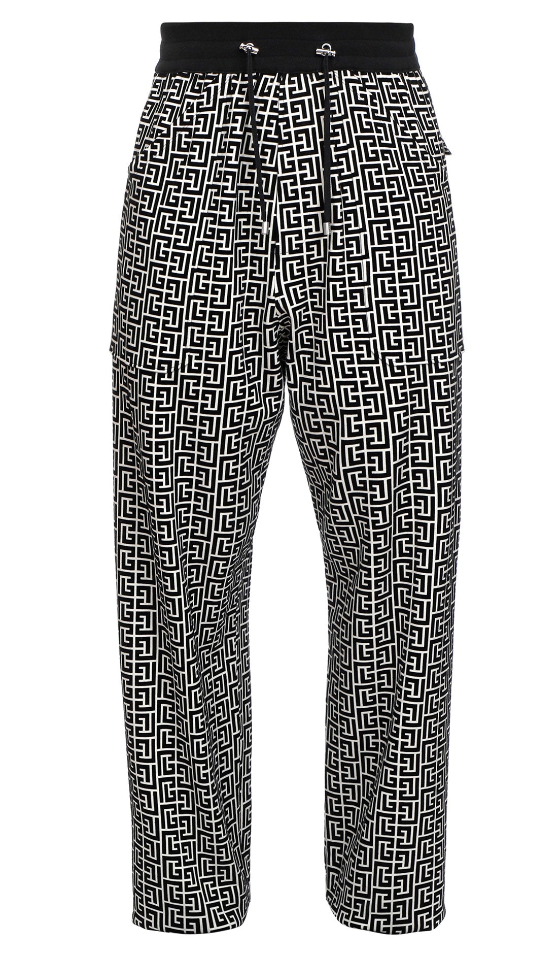 BALMAIN MONOGRAM FLOCK LOOSE SWEATPANTS - BLACK/WHITE