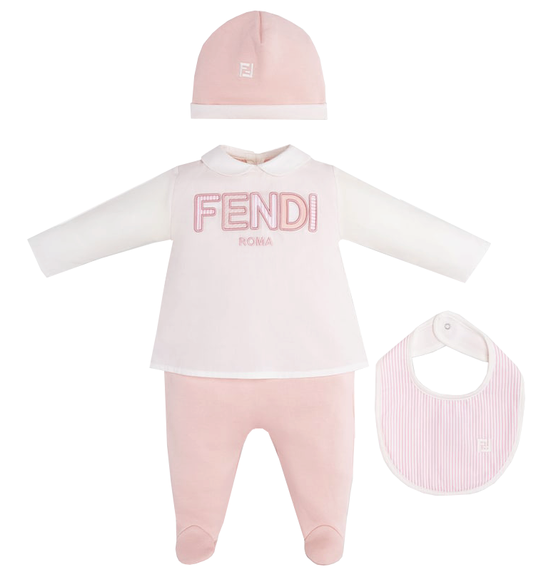 BABY FOOTIE W| MULTIPATTERN TXT LOGO + HAT AND BIB - WHITE|PINK