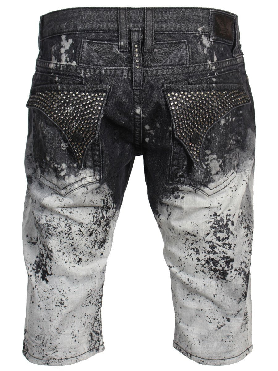 Long Flap Denim Shorts | Black Gradient