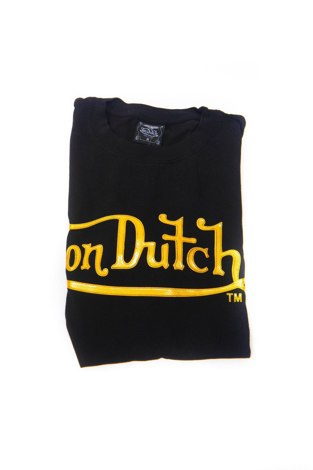 Von Dutch Gold High Frequency Wordmark Tee in black and gold – view 1 of 1