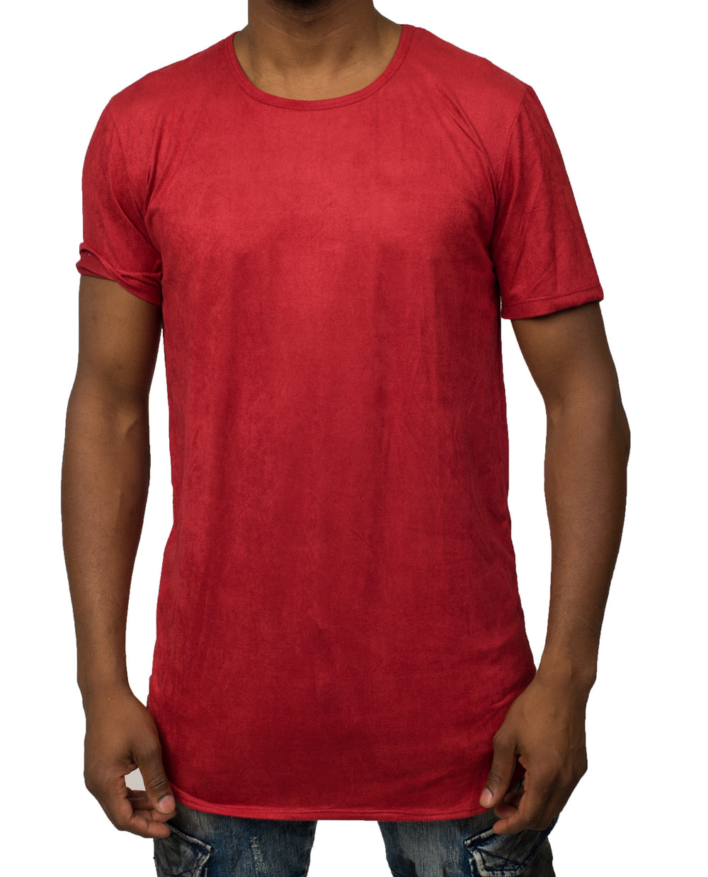 Kash Elongated Stretch Suede Tunic in red – view 1 of 3