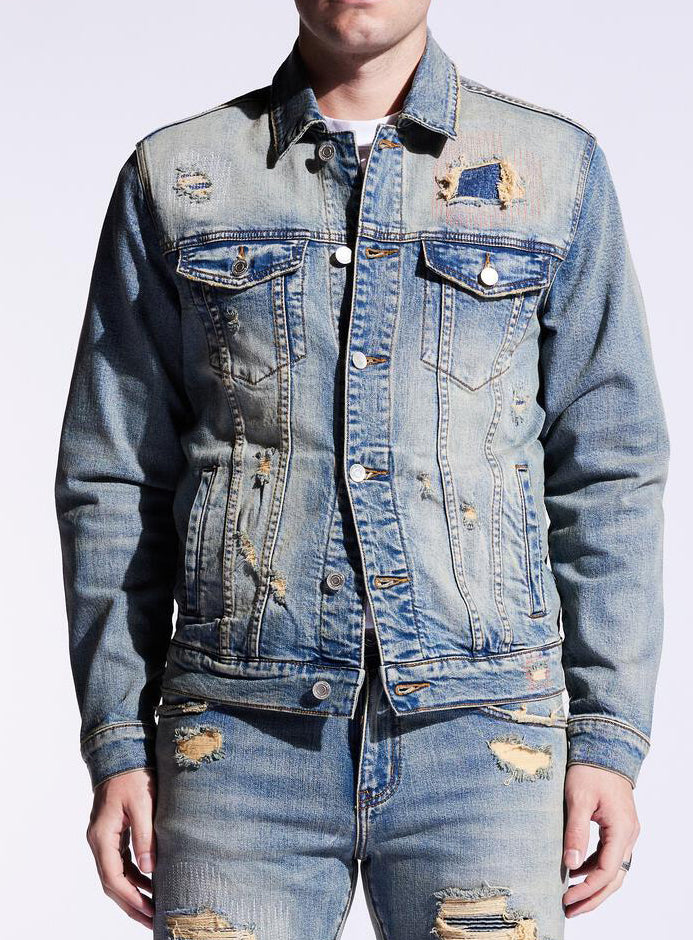 Embellish Concat Denim Jacket in blue – view 1 of 3