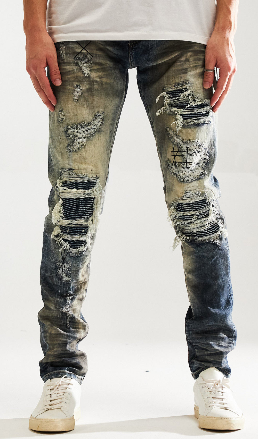 Embellish Vlad Rip & Repair Denim in blue wash – view 1 of 2