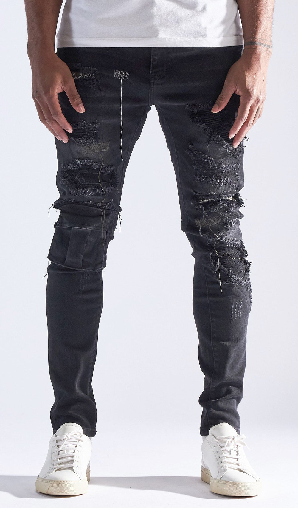 Embellish Oden Cargo Knee Denim in black – view 1 of 2