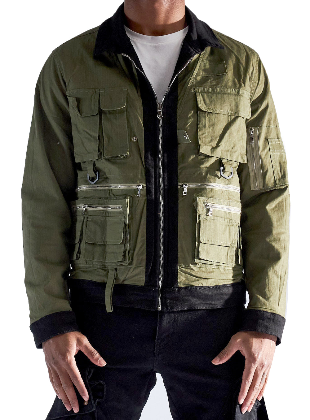Embellish Bounty Reversible Jacket in black and olive – view 1 of 4