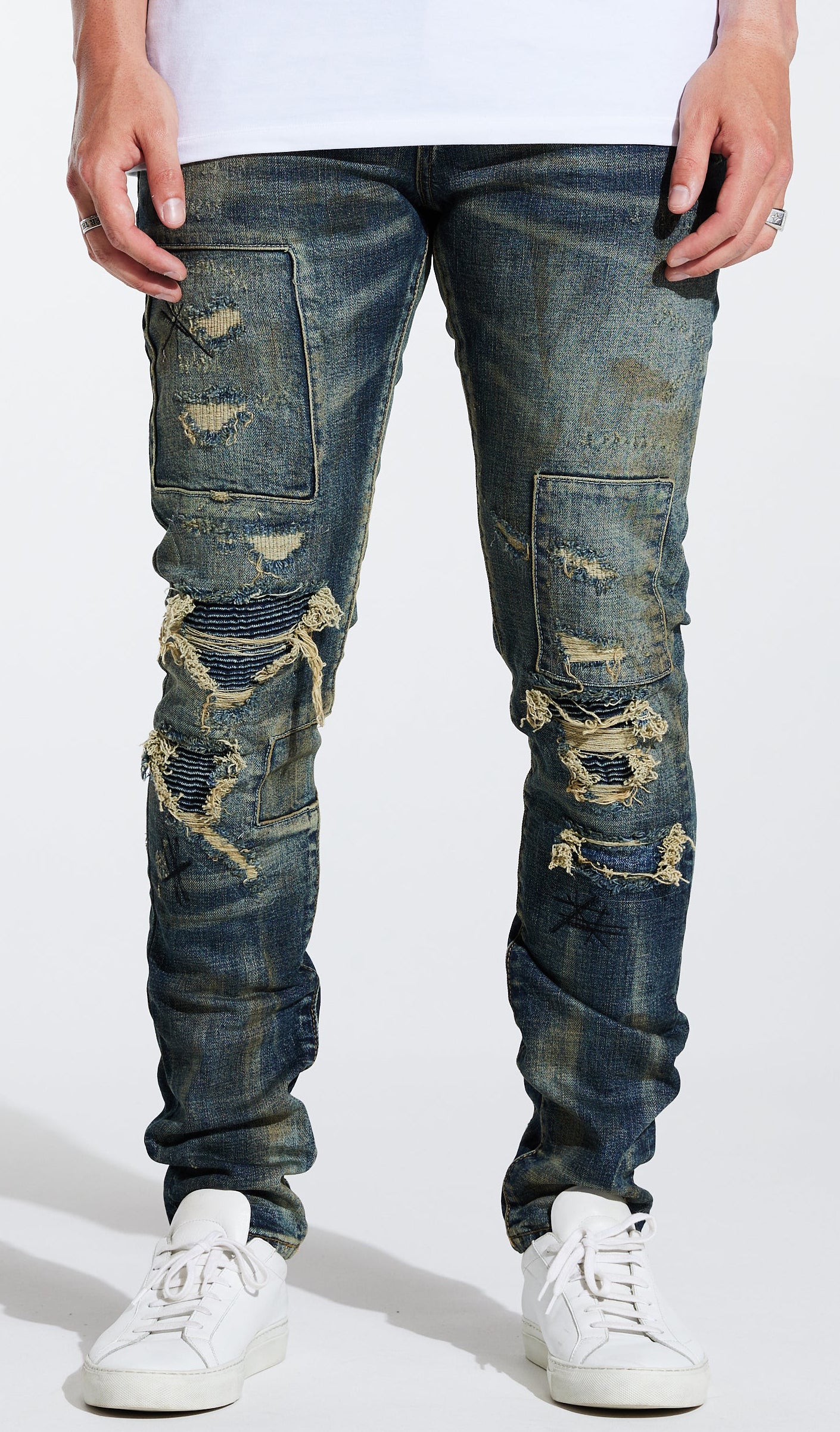 Fez Rip & Repair Denim - Indigo Sand