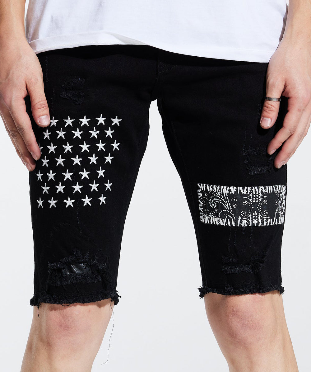 Embellish Summit Patchwork Shorts in black – view 1 of 4