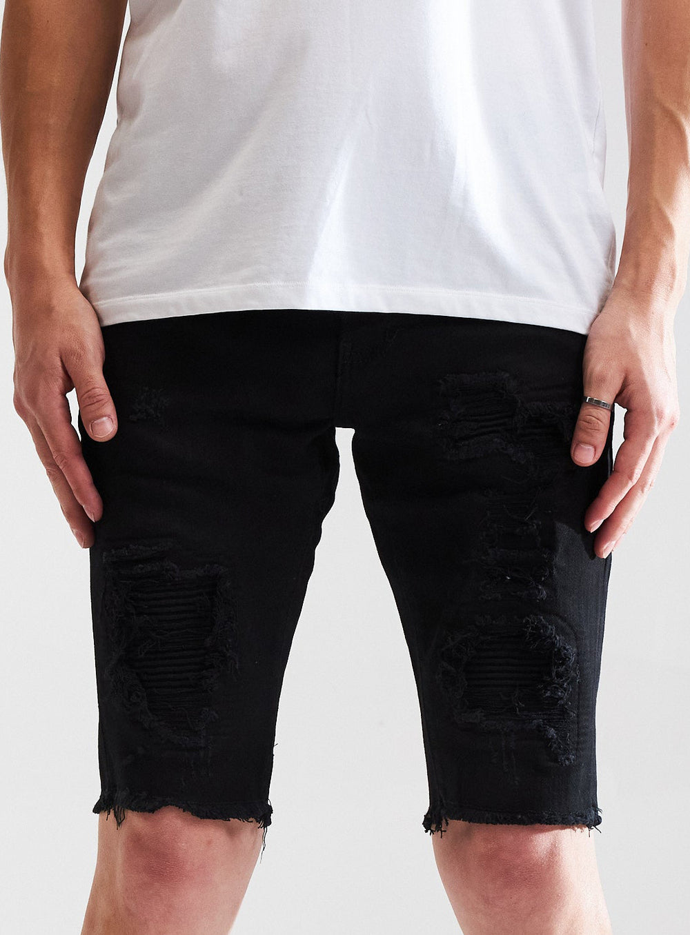Embellish Spencer Short Rip & Repair in black – view 1 of 5
