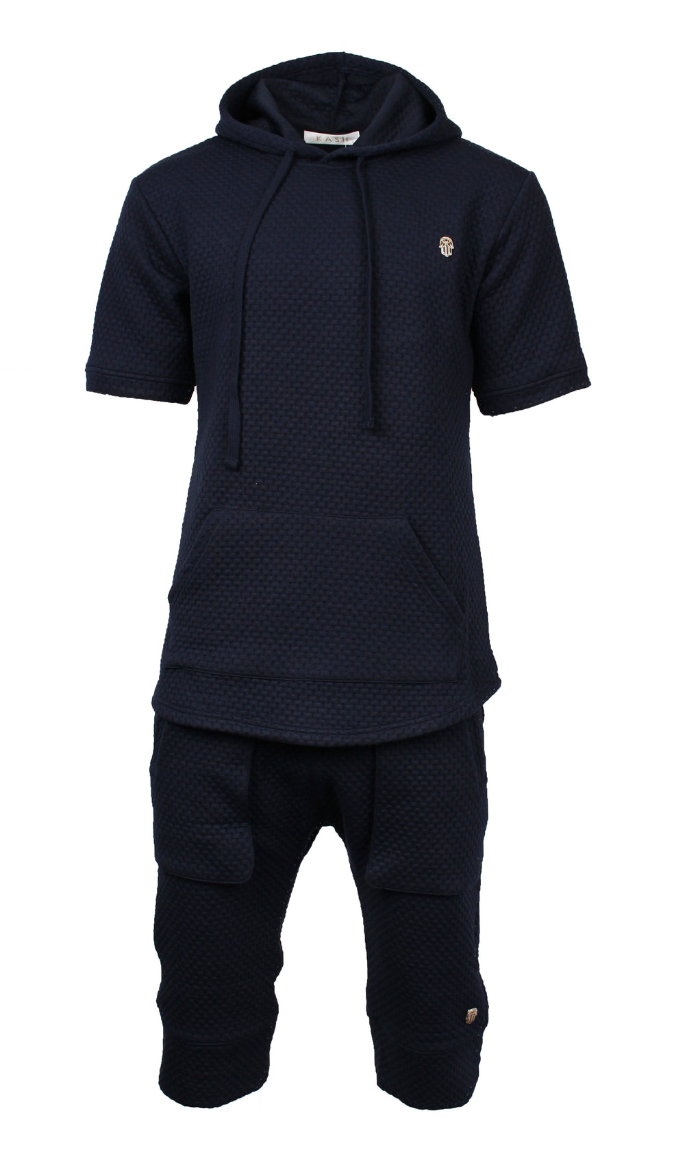 Kash Navy Textured Elongated Shorts in navy – view 2 of 5