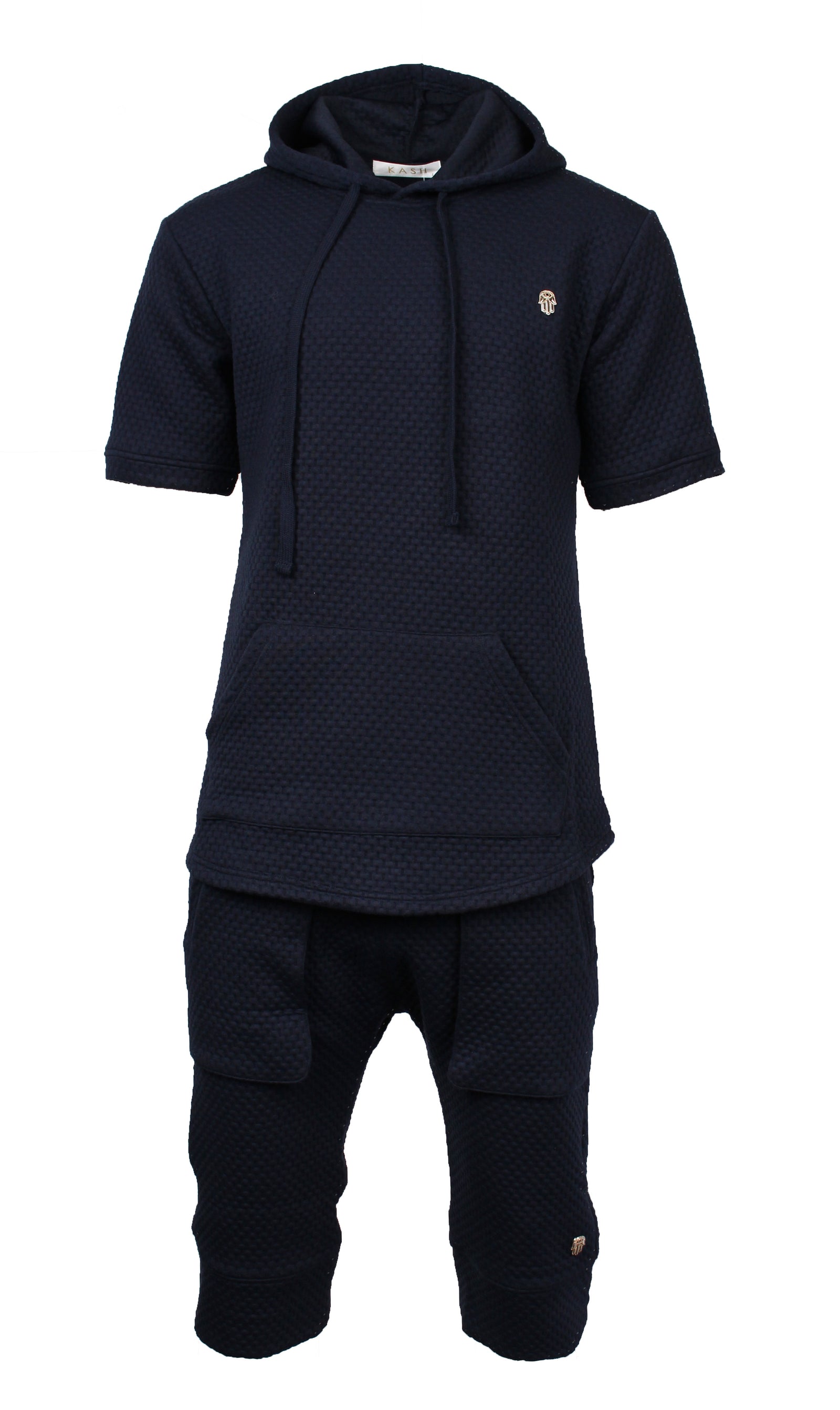 Kash Navy Textured Elongated Shorts in navy – view 2 of 5