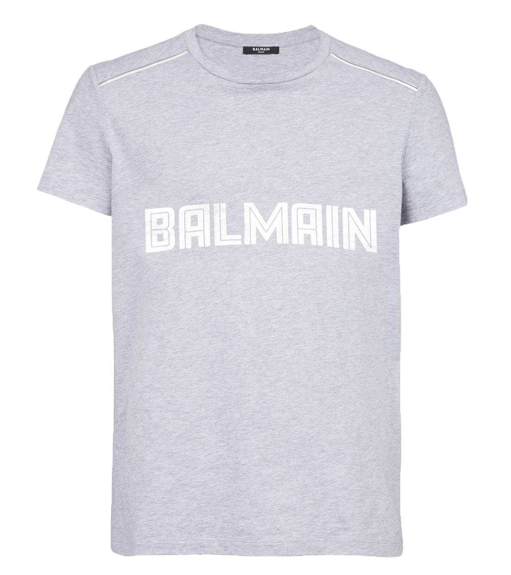 Balmain Foil Quilted Shoulders T-Shirt in grey – view 1 of 3