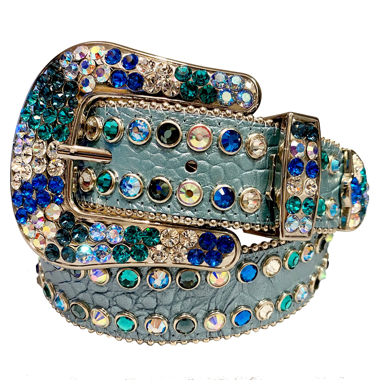 B.B. Simon Light Blue Crystal Leather Belt – view 1 of 2