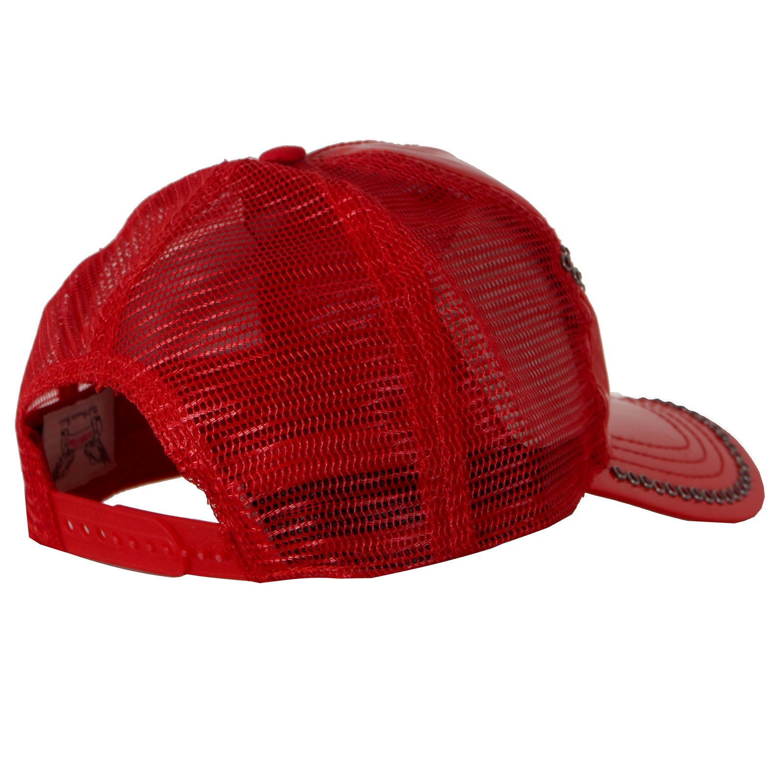 Robin's Jean Patent Leather Trucker Cap with Red and Black Crystals