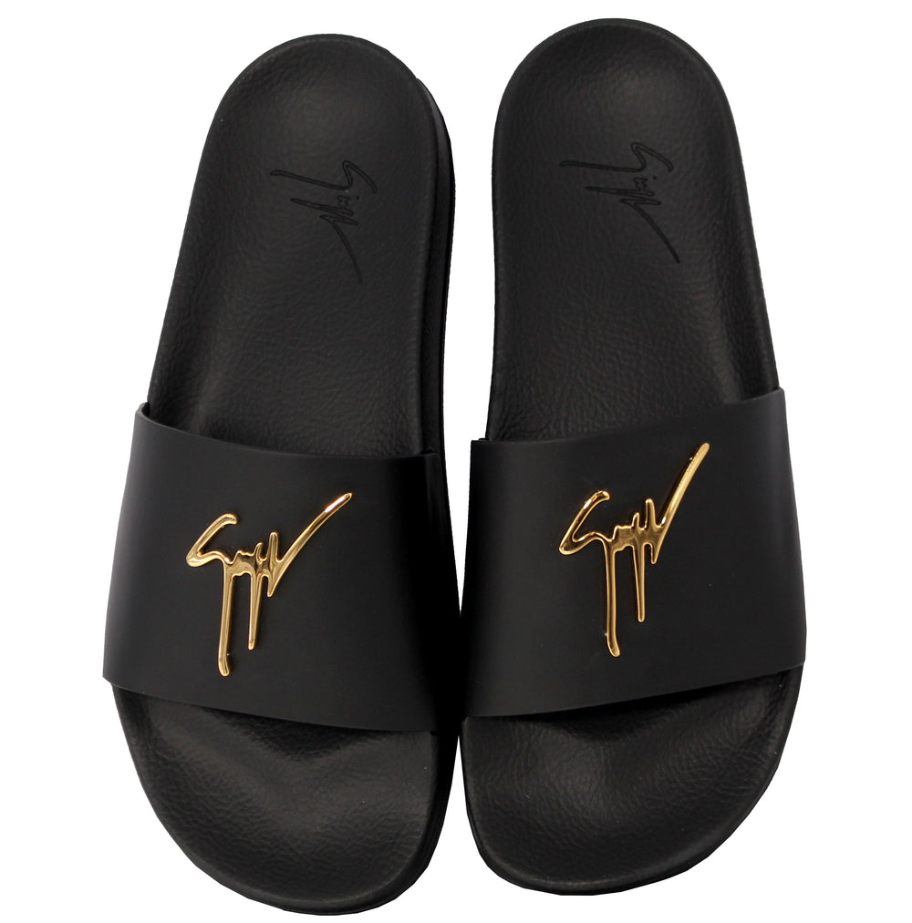 Giuseppe Zanotti Newburel Vague Slides in Black and Gold – view 1 of 1