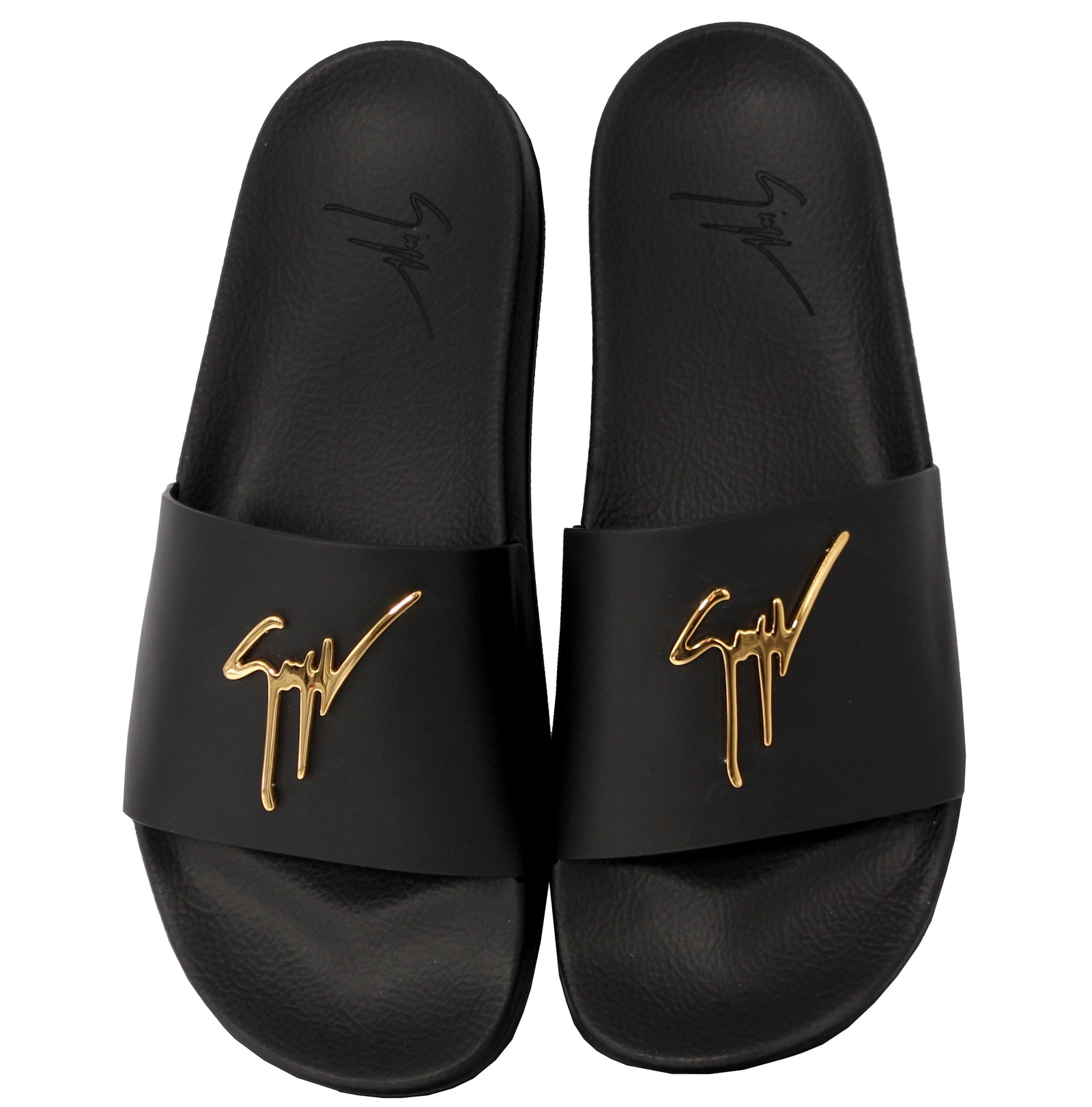 Giuseppe Zanotti Newburel Vague Slides in Black and Gold – view 1 of 1