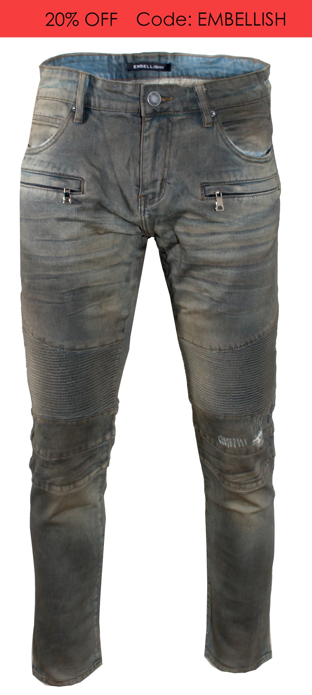Embellish Hilton Biker Denim in dirty indigo wash – view 1 of 2
