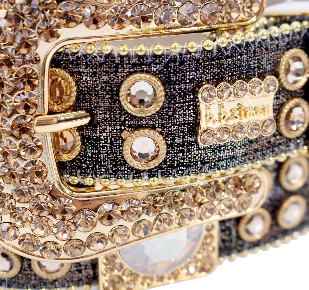 Brown Glitter B.B. Simon Belt With Gold Crystals