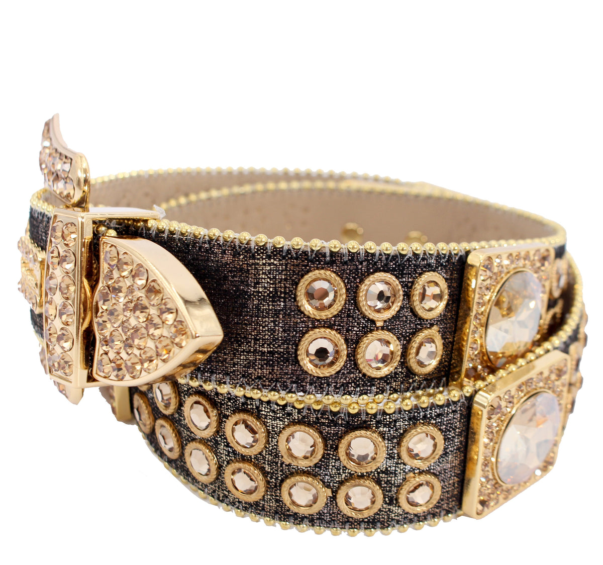 Brown Glitter B.B. Simon Belt With Gold Crystals