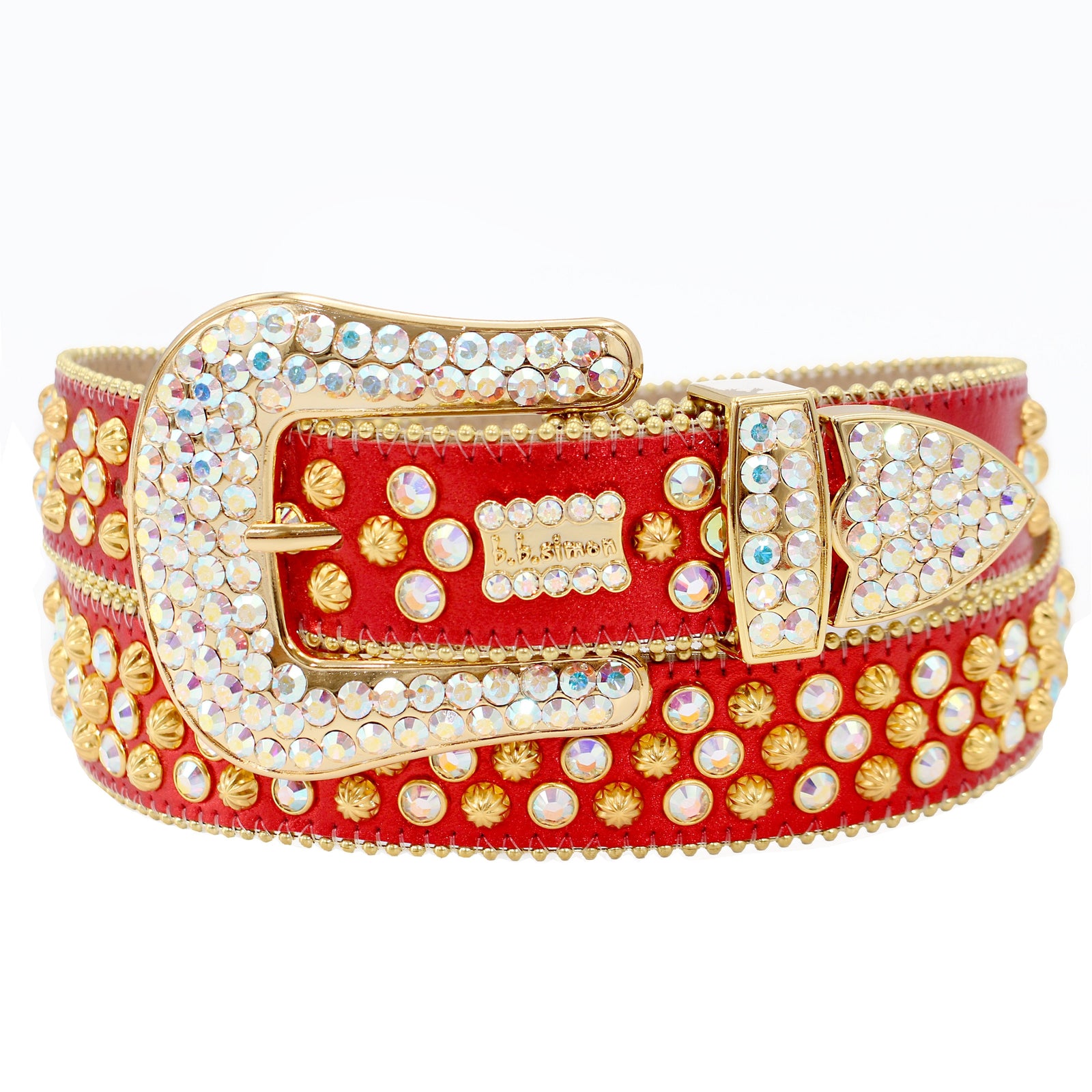 B.B. Simon Red Belt with Gold Parachutes & Iridescent Crystals in red – view 1 of 1