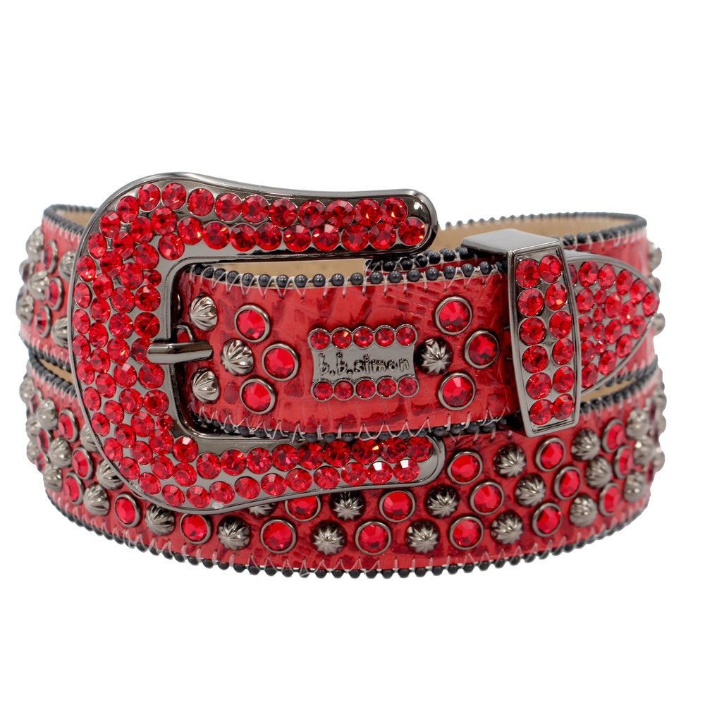 Red B.B. Simon Belt with Pewter Parachutes and Red Crystals