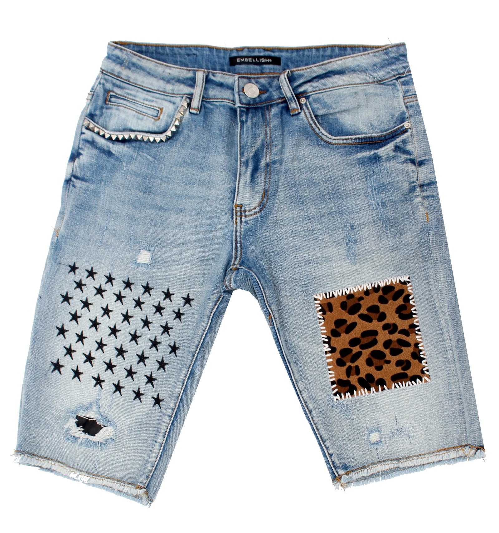 Embellish Summit patchwork denim shorts in blue – view 3 of 4
