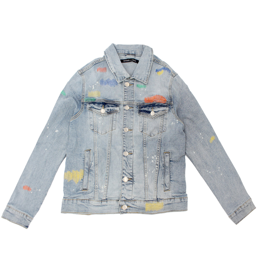 Embellish Iris Denim Jacket in blue stitched wash – view 1 of 2