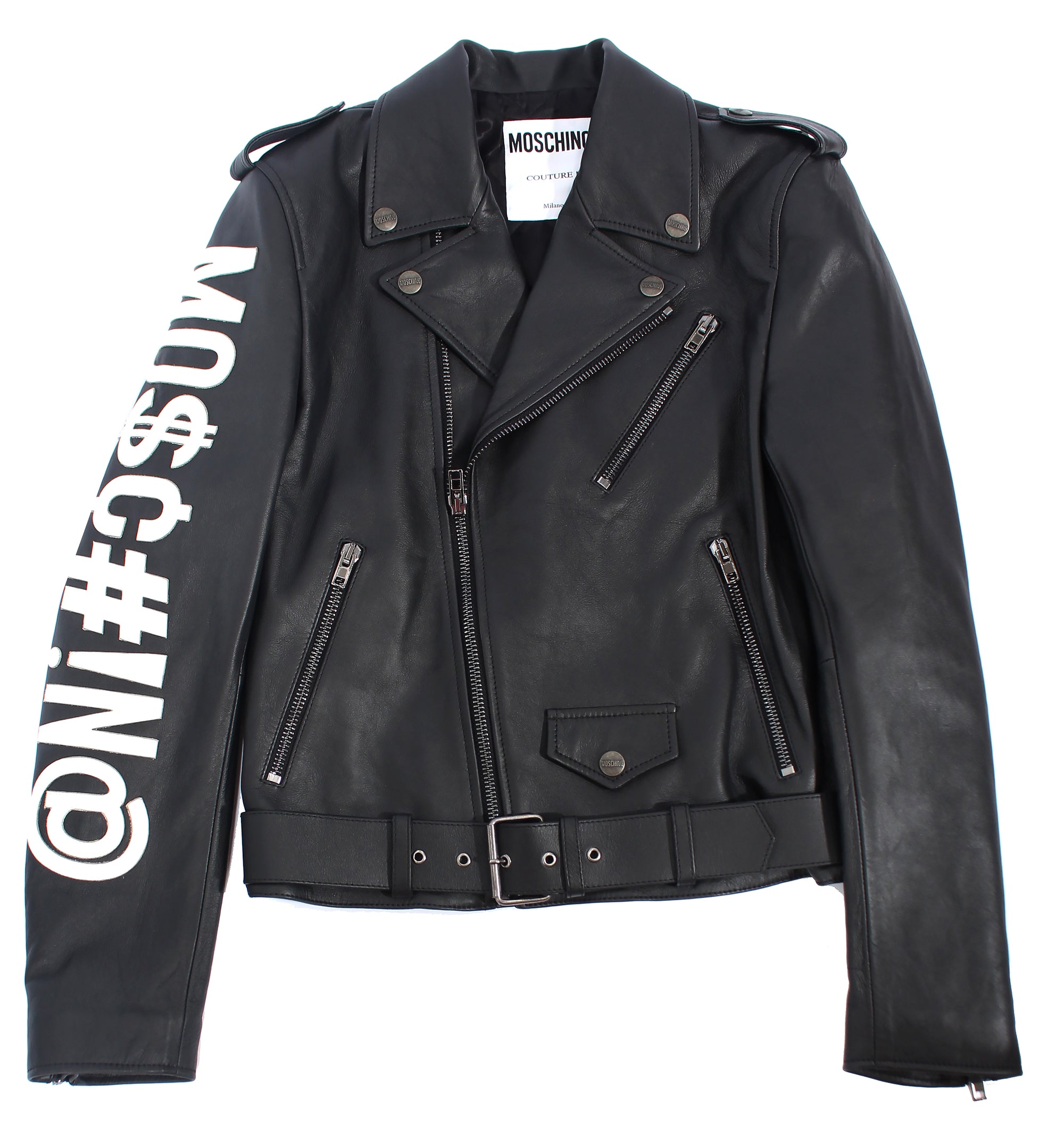 Moschino Embroidered Leather Jacket - Black