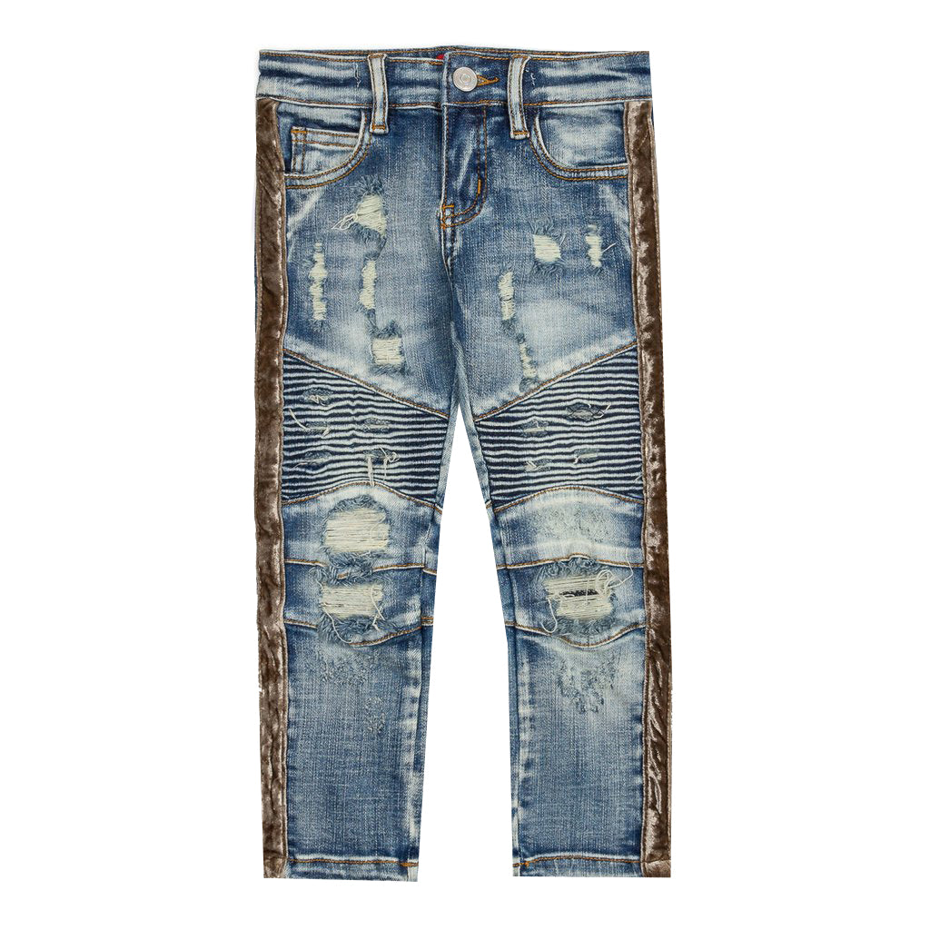 Haus of JR Violet Velour Biker Denim in indigo silver – view 1 of 3