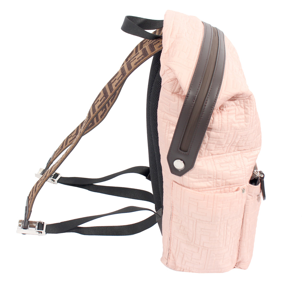Fendi All Over Logo Backpack with Brown Logo Straps in pink and brown – view 2 of 3