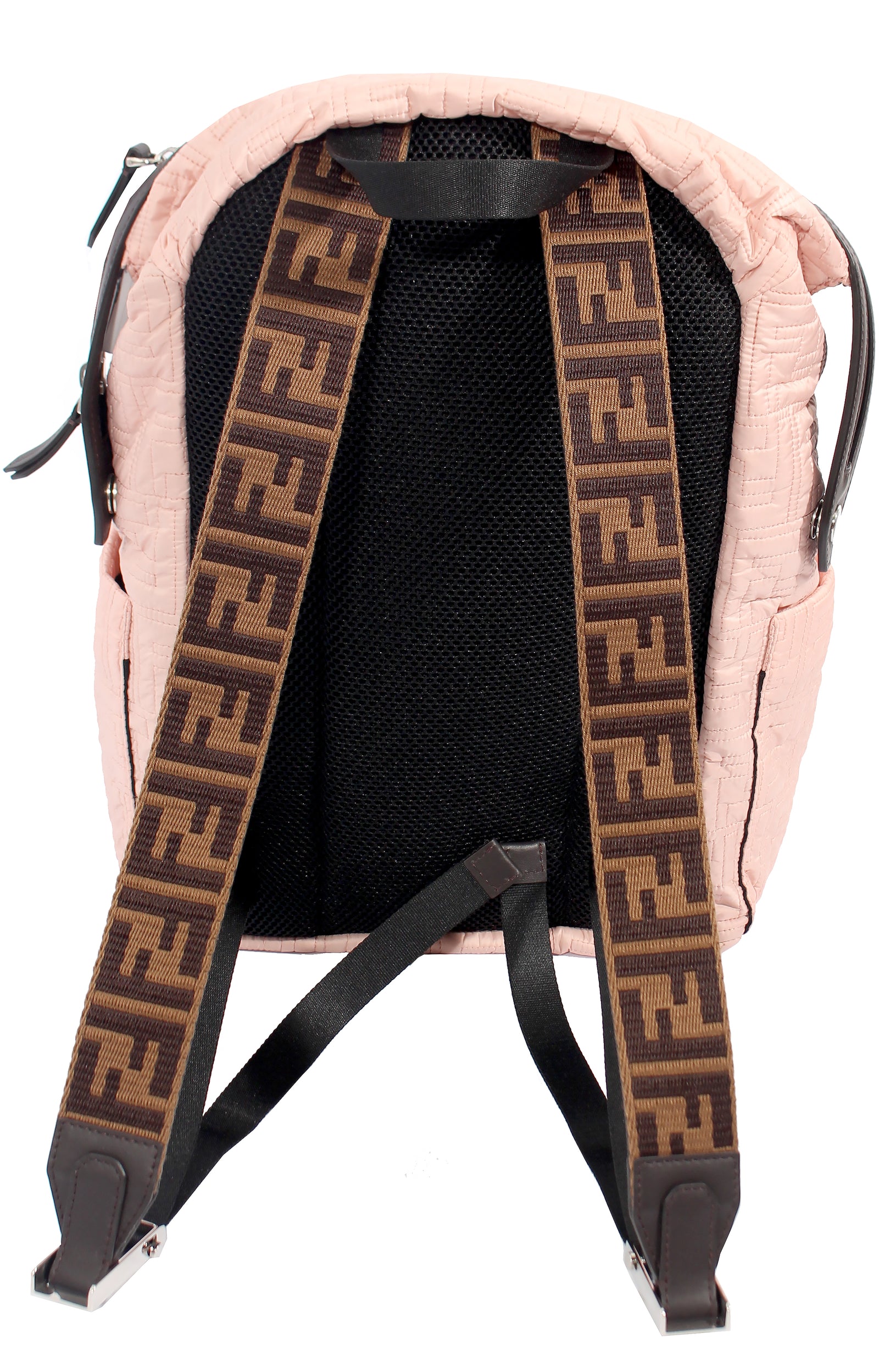 Fendi All Over Logo Backpack with Brown Logo Straps in pink and brown – view 3 of 3