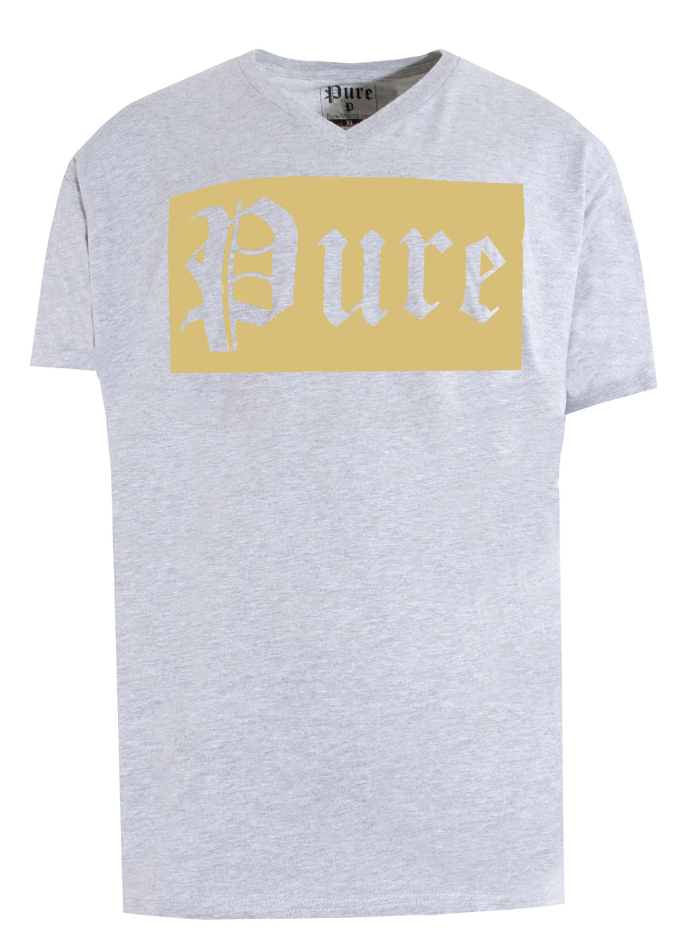 Men's V-Neck Grey Pure Tee with Gold Block Logo in grey and gold – view 1 of 1