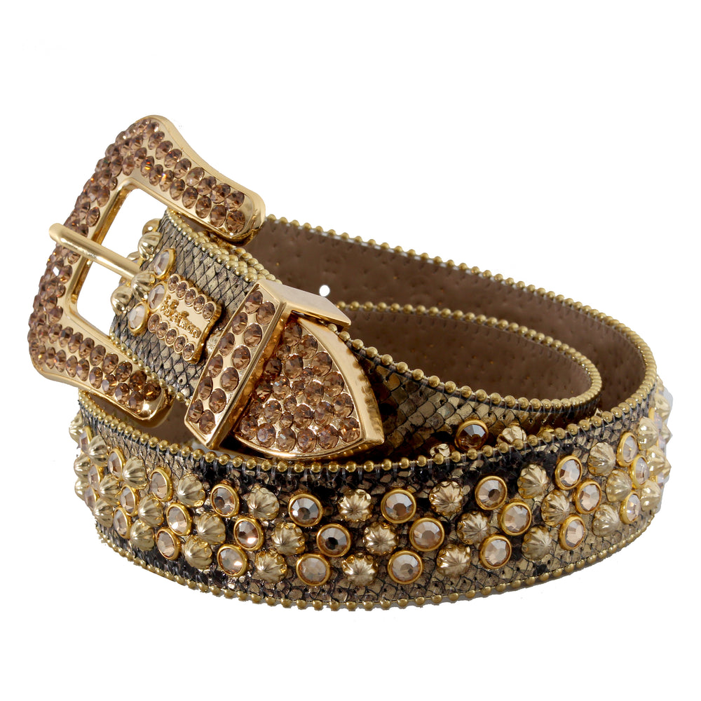 B.B Simon Belt Gold Metallic Leather with Gold Crystals