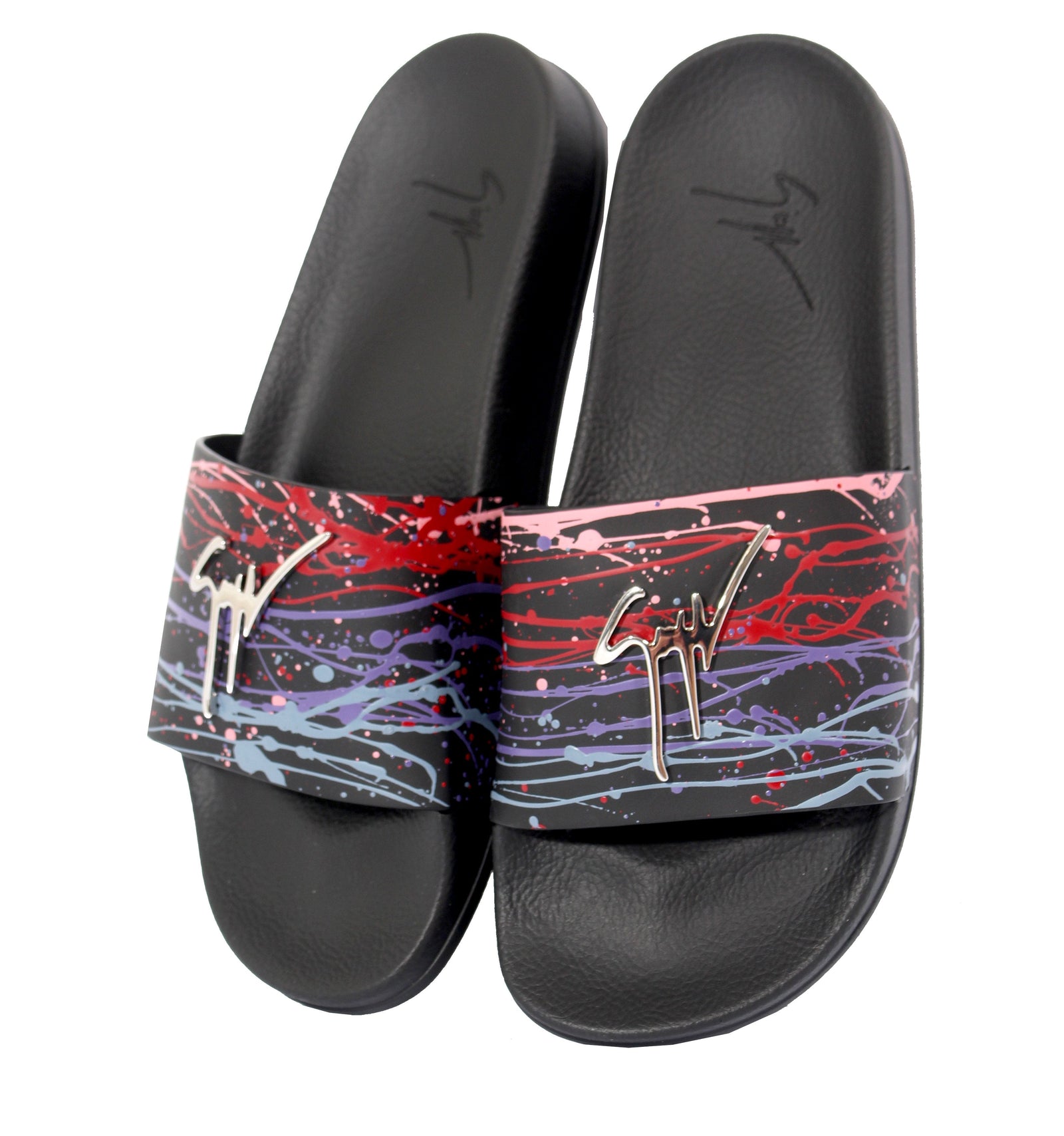 Rainbow Paint Splatter Slides - Black
