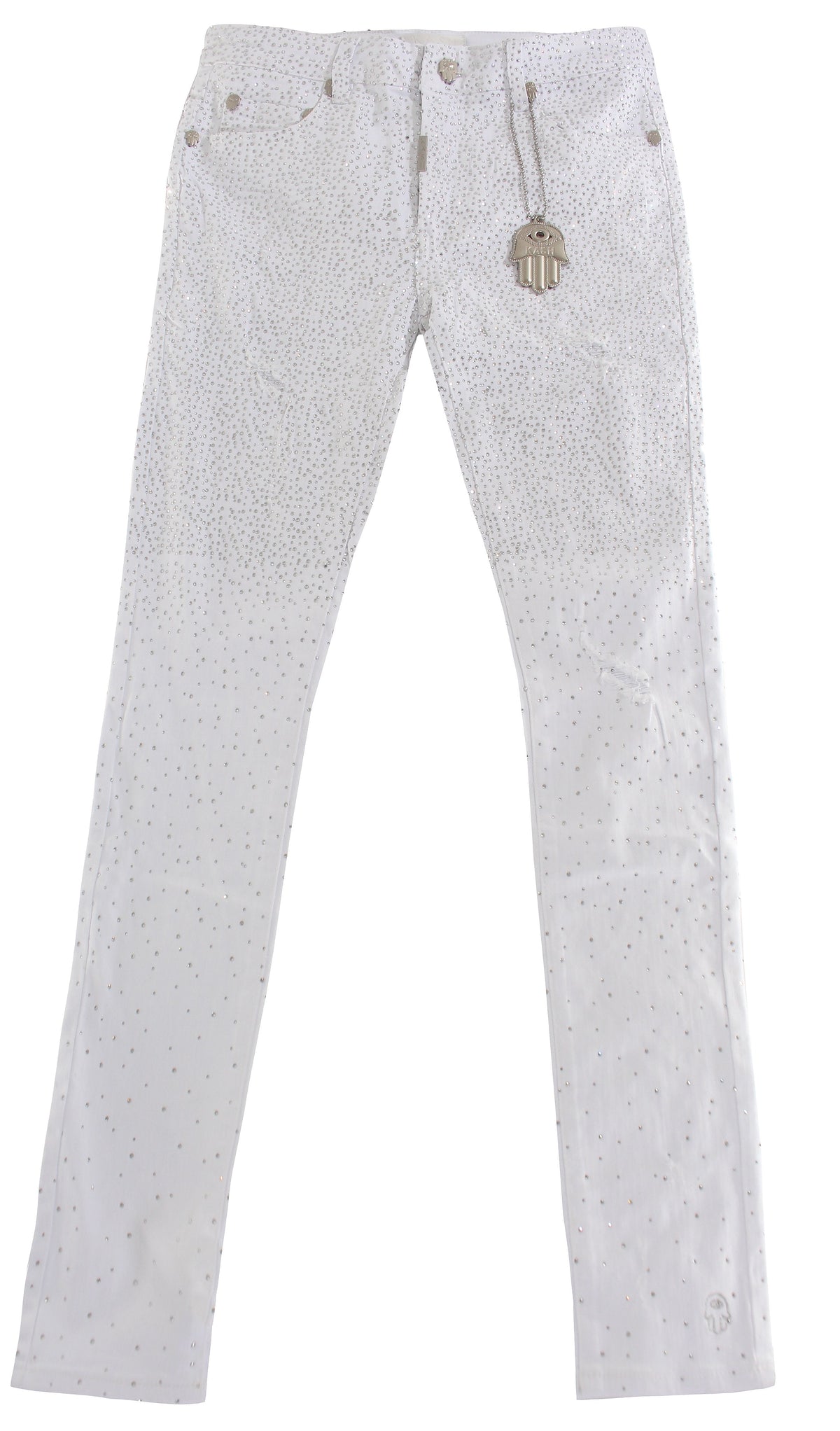 Kash Slim Fit White Denim W/Clear Crystals