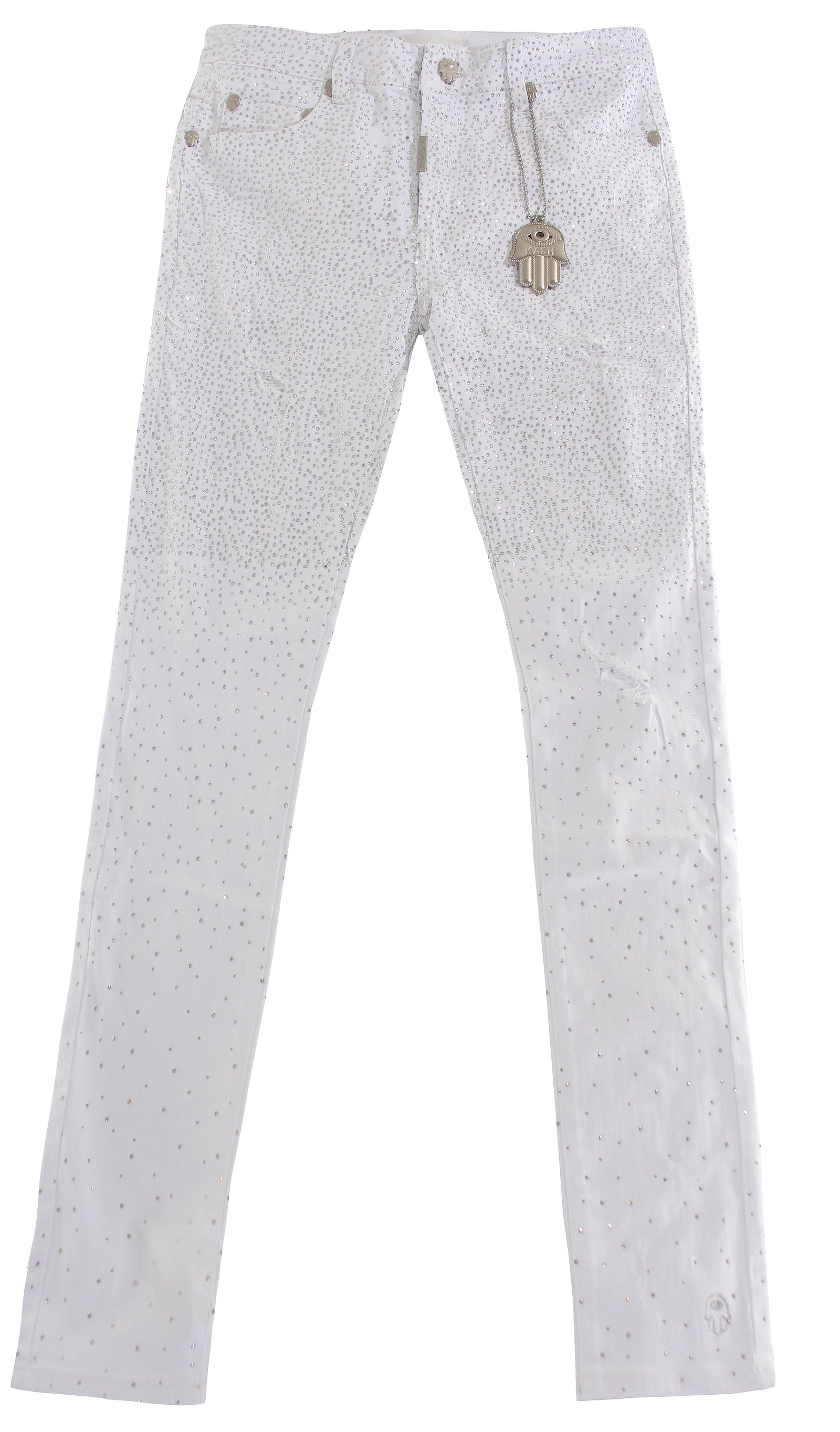 Kash Slim Fit White Denim W/Clear Crystals