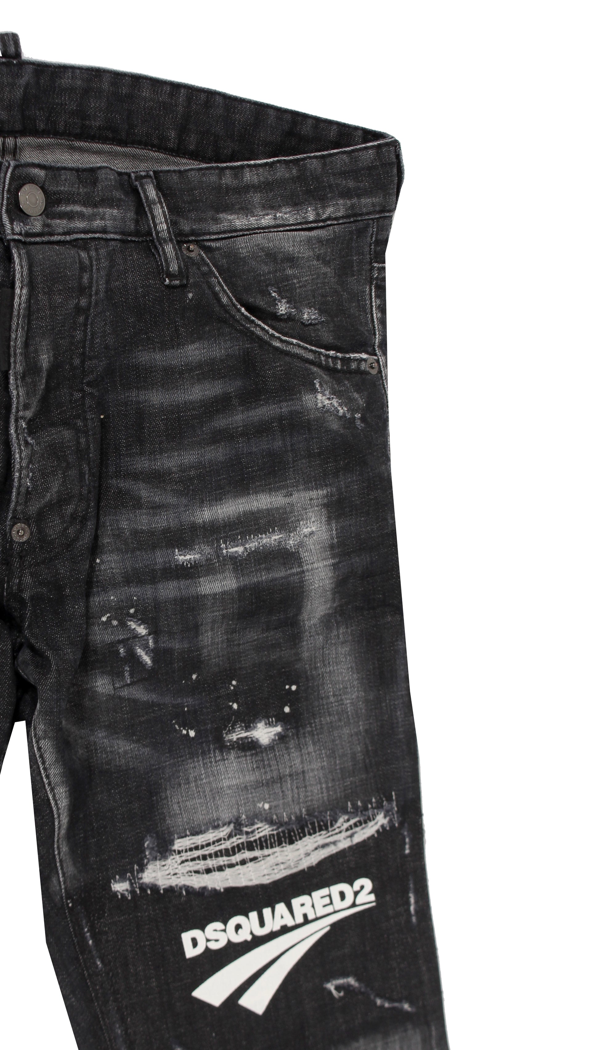 Dsquared2 Thigh Logo 5 Pocket Denim – Black - PureAtlanta.com