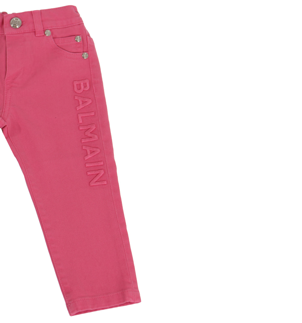 Baby Pants With Embossed Logo - Fuchsia