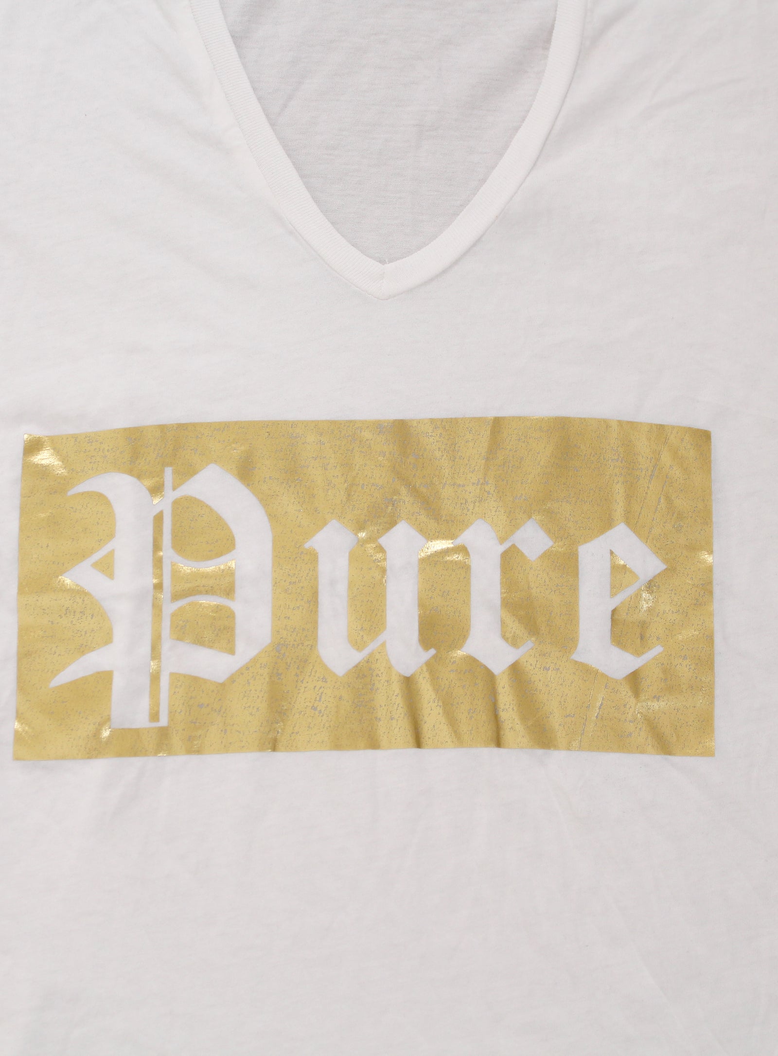 Pure V-Neck Tee with Gold Block Logo in white – view 3 of 3