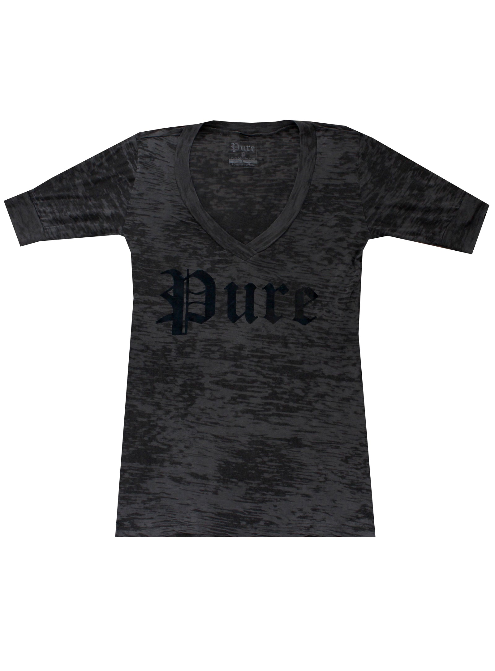 Pure V-Neck Tee with Black Logo in grey – view 1 of 3