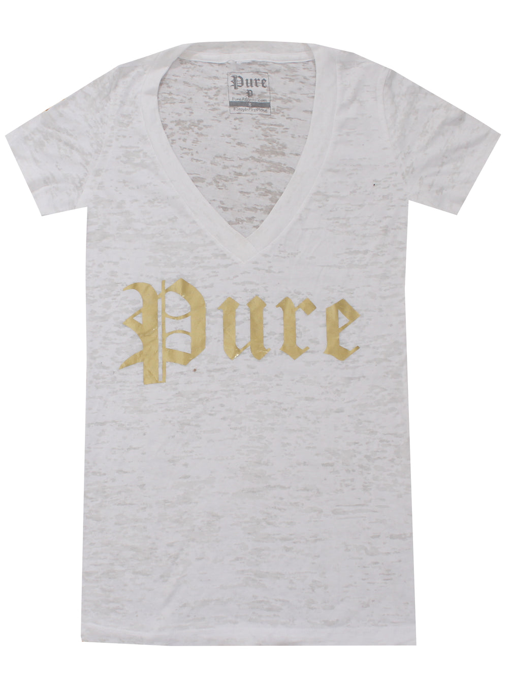 Pure V-Neck Tee with Gold Logo in white/gold – view 1 of 3