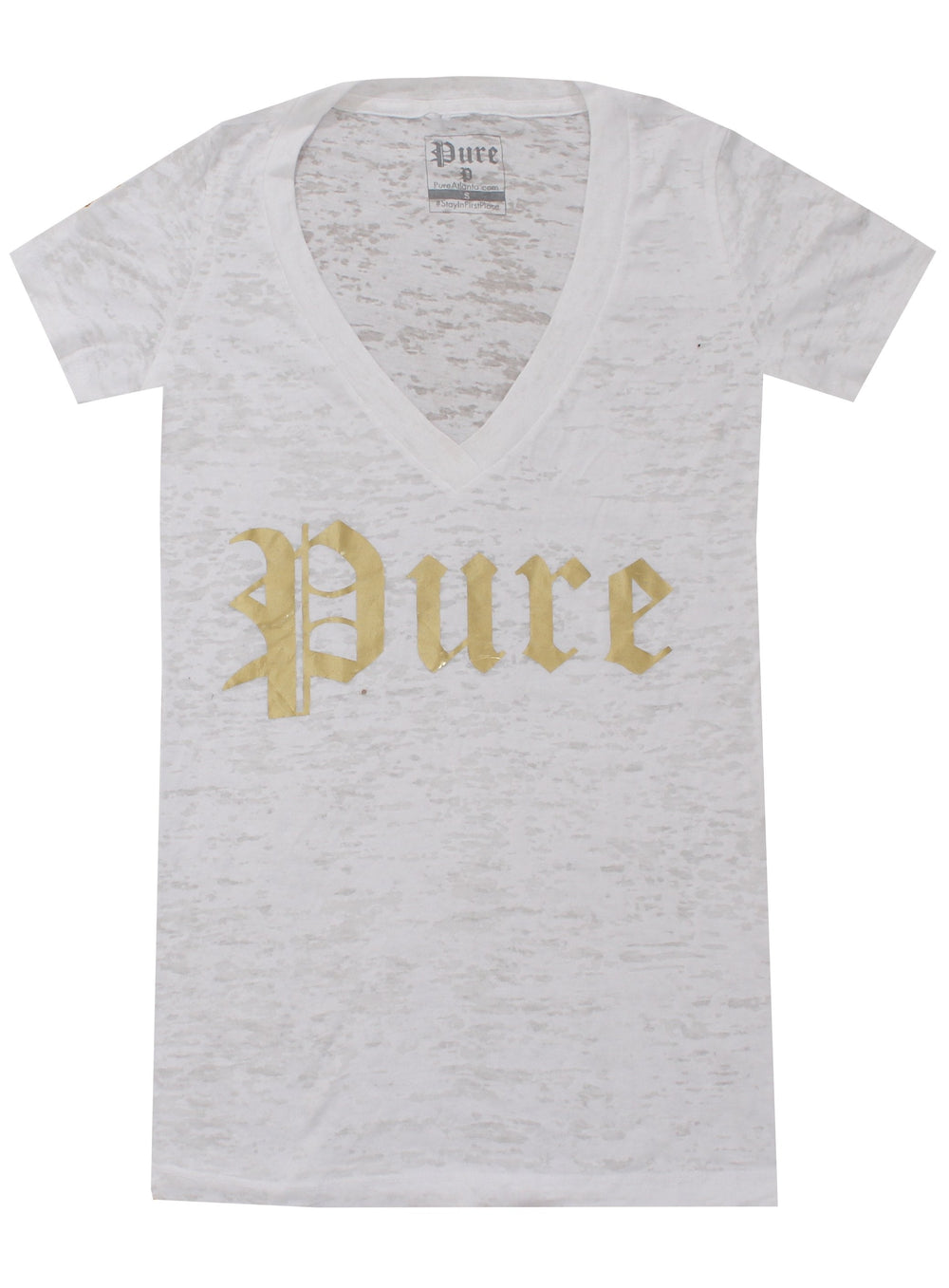 Pure V-Neck Tee with Gold Logo in white/gold – view 1 of 3