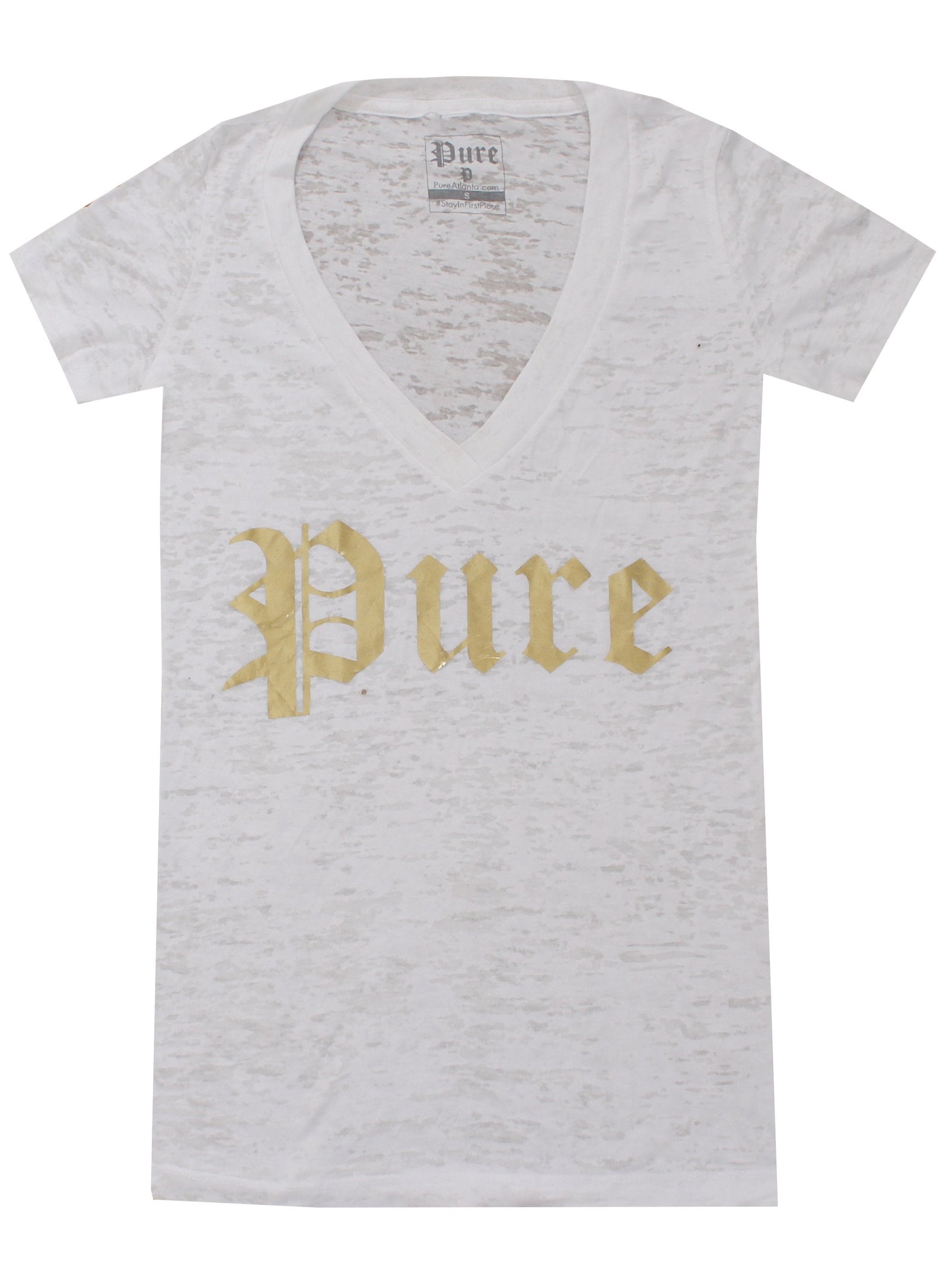 Pure V-Neck Tee Shirt with Gold Logo-White