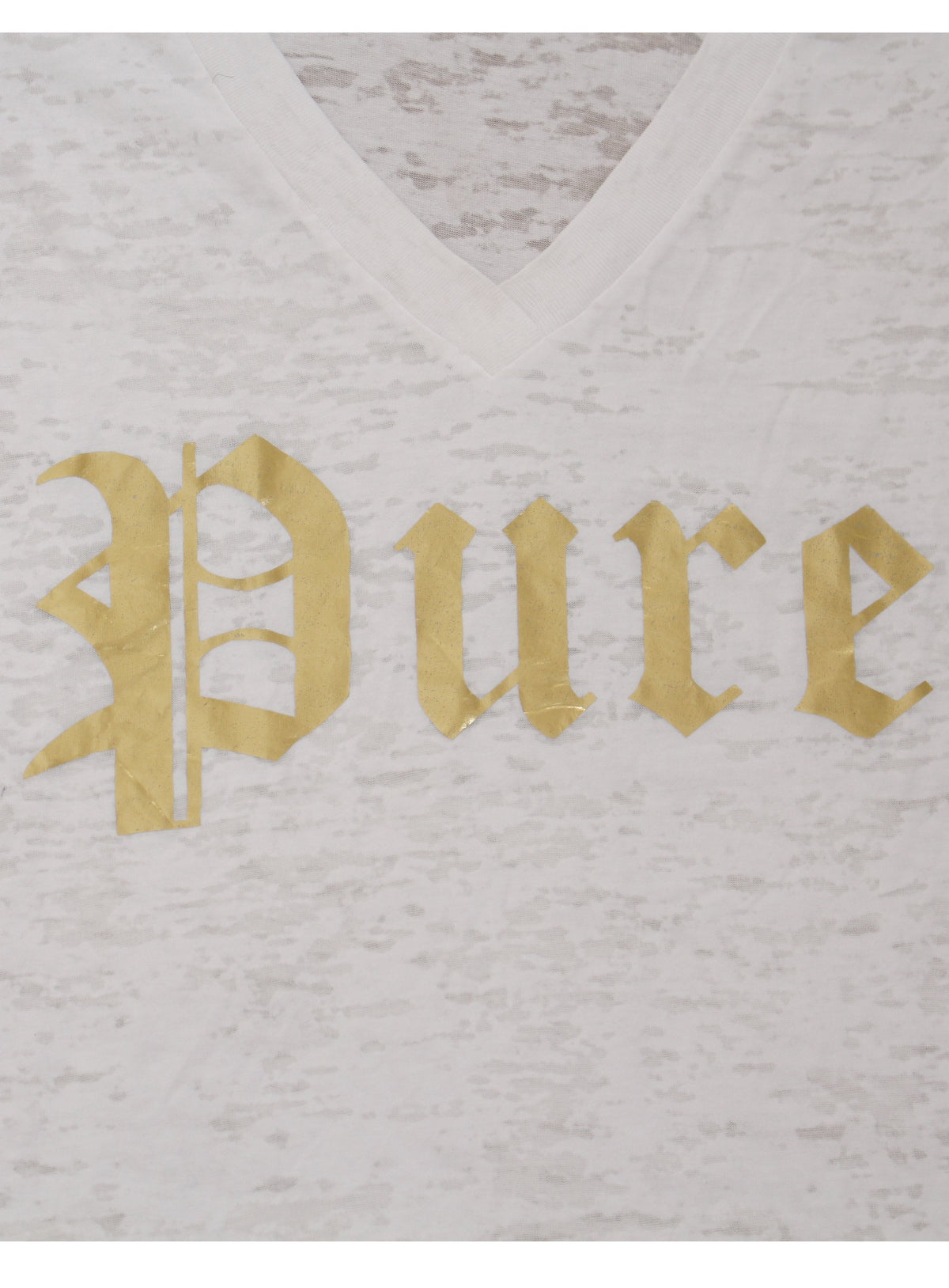 Pure V-Neck Tee Shirt with Gold Logo-White