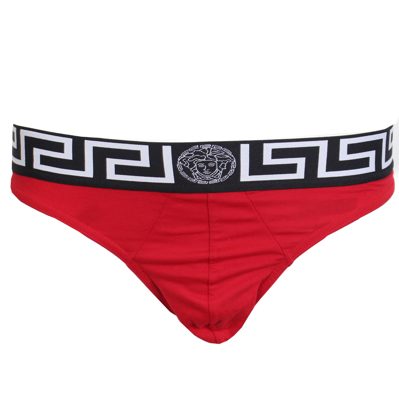 Versace Men's Greca Border Thong in red, black and white – view 1 of 2